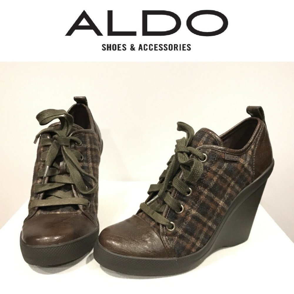 Aldo Derksen Plaid Sneaker Wedge Heels Shoes Boots